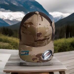 NEW Yupoong Multicam Arid One Size Flexfit Trucker Hat Cap Brown Camo NWT Army